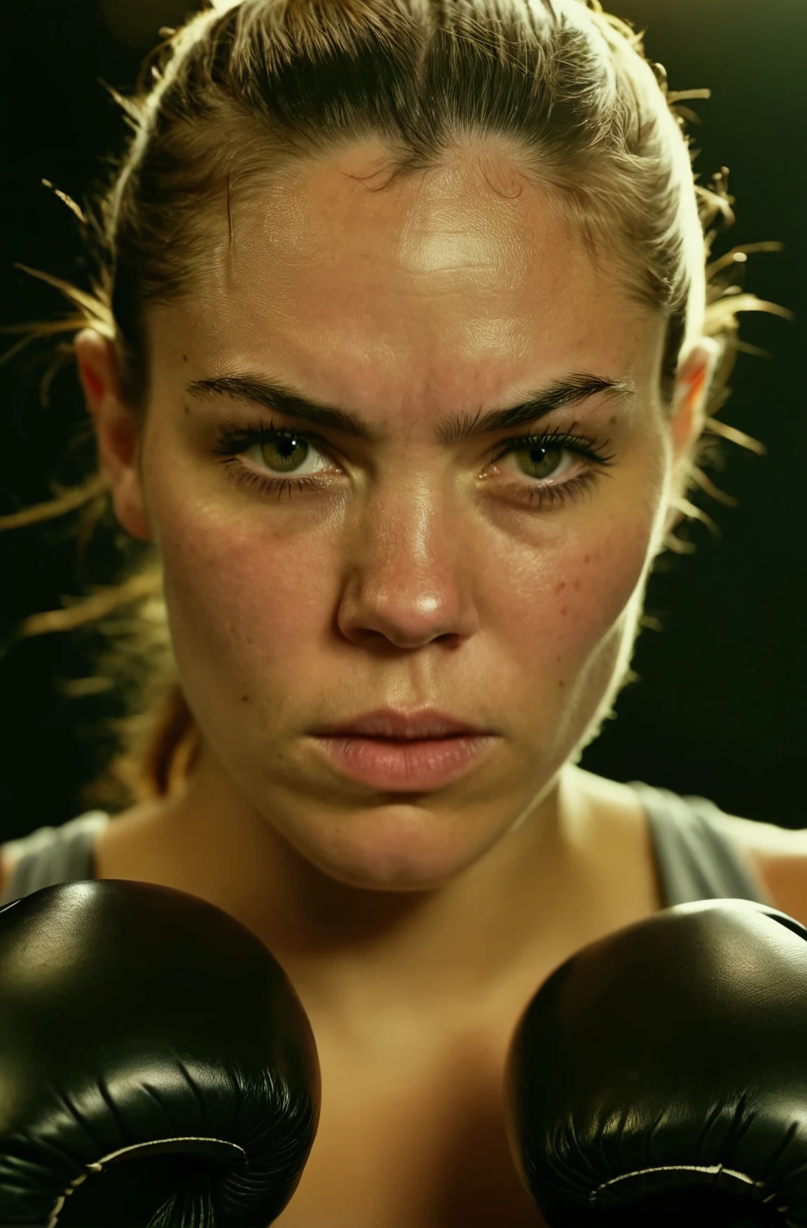 photograph close up portrait of Female boxer training, serious, stoic cinematic 4k epic detailed 4k epic detailed photograph shot on kodak detailed bokeh cinematic hbo dark moody