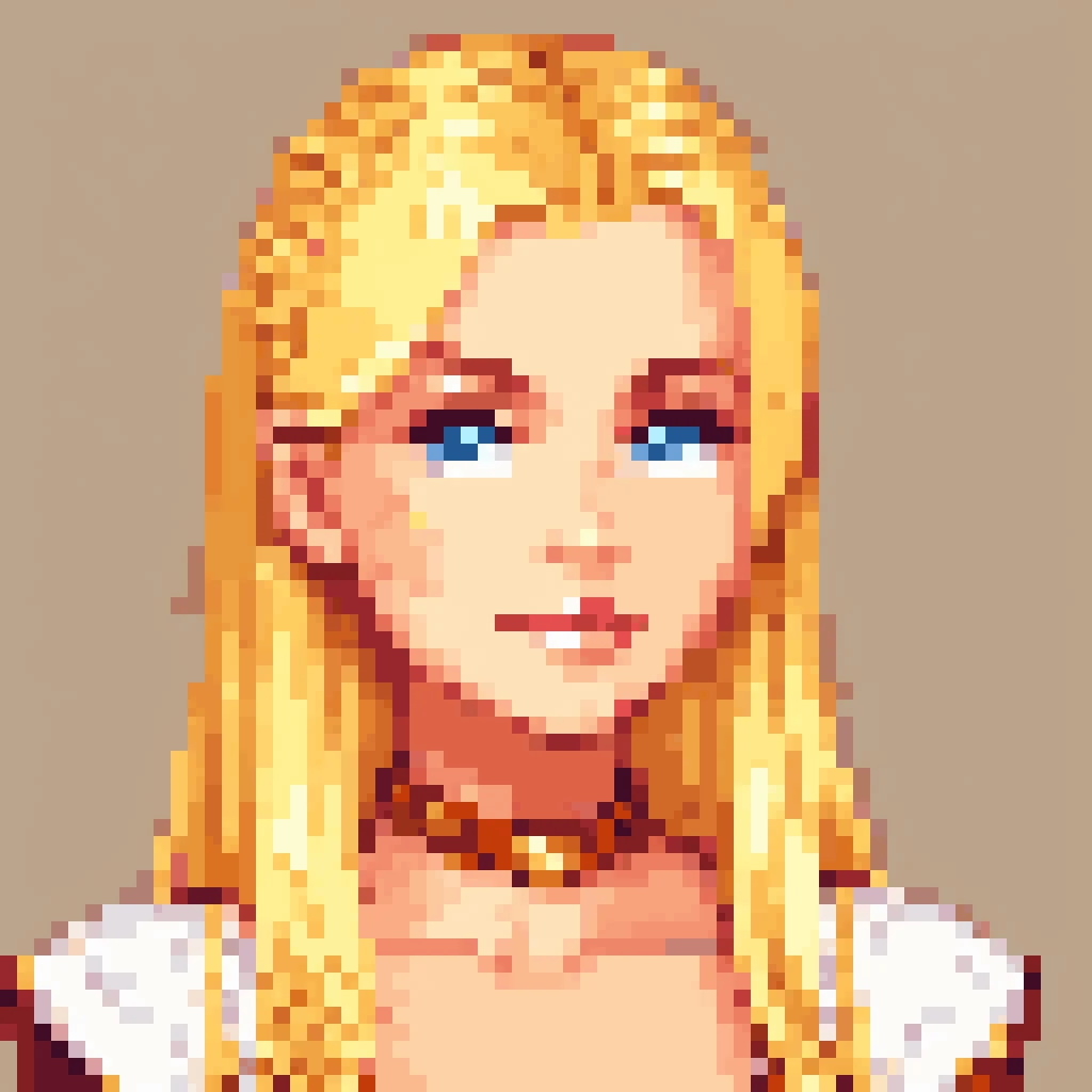 Beautiful blonde girl, stunning, detailed, portrait, pixel art, PixArFK, <lora:PixelArtRedmond-Lite64:1>