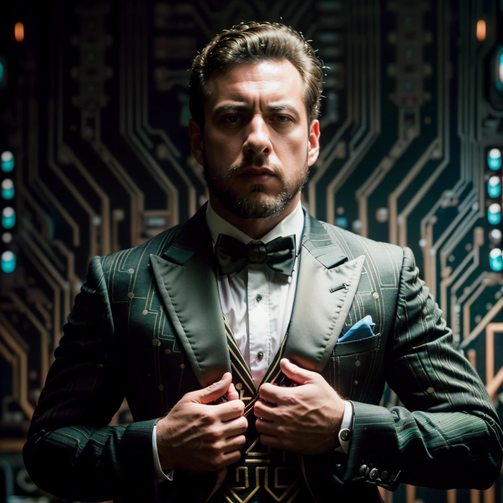 professional photography, portrait of ramirolozano person, still film, high resolution, 4k, photo by Sacha Goldberger, <lora:ramirolozano_34200:1> <lora:CircuitBoardAI:1>