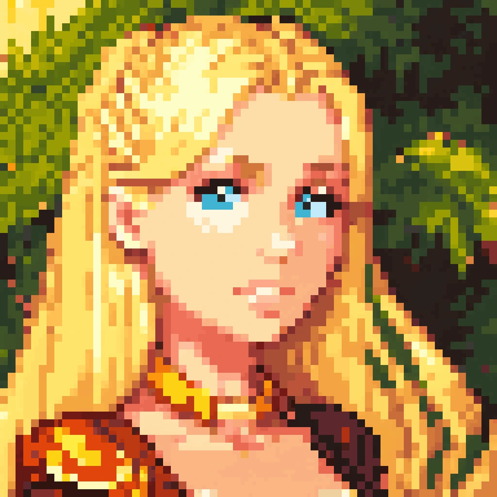 Beautiful blonde girl, stunning,  pixel art, PixArFK, <lora:PixelArtRedmond-Lite64:1>