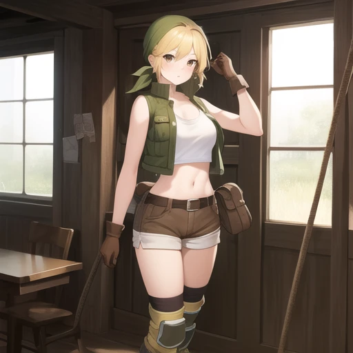 flat chests, nsfw, masterpiece, 1 girl, erect , intricately detailed, topless, navel, bare shoulders, necklace, blonde, short hair, baggy pants, dwarf, leather belt, hammer, blacksmith, smithy, stones, rocks, extremely detailed, photorealistic, octane render, 8 k, unreal engine, bare breasts, , yellow eyes, head goggles, bare stomach, sweaty, moist breath, ((child)), arm strap, fire, one side braid, 1 ear exposed, bangs, bandana, short stature, smiling, freckles, gloves, fireplace, cargo pants, petite, holding a hammer, open mouth, green pants