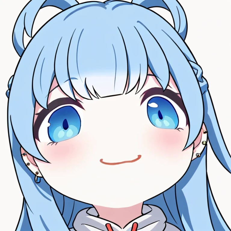 1girl, kobo kanaeru, virtual youtuber, solo, blue hair, smile, blue eyes, hoodie, hood, multicolored hair, looking at viewer, long hair, piercing, white hair, bangs, white background, white hoodie, portrait, blush, ear piercing, liquid hair, simple background, drawstring, straight-on, earrings <lora:kobo kanaeru:0.7> <lora:Blue Archive Chibi Style:0.6>