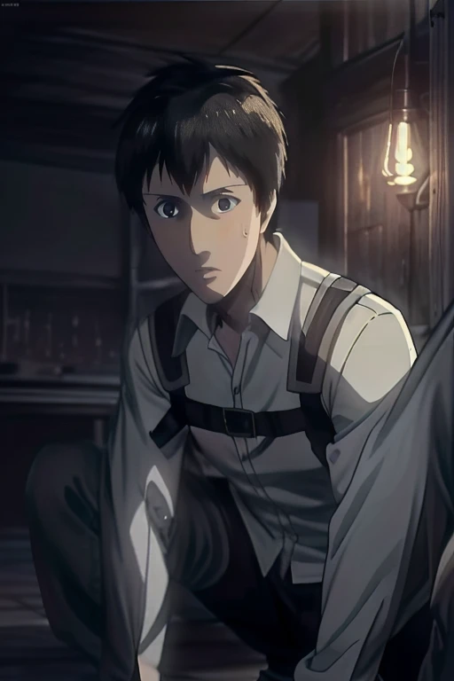 masterpiece,((bestquality)),8k,high detailed,ultra-detailed,depth of field,wide angle,volumetric lighting,Soft illuminaotion,front lighting,ground view down,
1boy,<lora:Bertolt_Lora:1>,bertolt,adult,bored,global illuminations,Tyndall effect,stare,
male focus,solo,squatting,handsome face,<lora:add_detail:1>,classroom,holding,