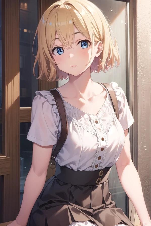 maminanami, <lora:maminanami-lora-nochekaiser:1>,
mami nanami, short hair, blue eyes, blonde hair, hair between eyes, (small breasts:1.2),
BREAK skirt, shirt, collarbone, white shirt, short sleeves, frills, shoes, socks, white socks, corset,
BREAK looking at viewer, full body,
BREAK outdoors,
BREAK <lyco:GoodHands-beta2:1>, (masterpiece:1.2), best quality, high resolution, unity 8k wallpaper, (illustration:0.8), (beautiful detailed eyes:1.6), extremely detailed face, perfect lighting, extremely detailed CG, (perfect hands, perfect anatomy),