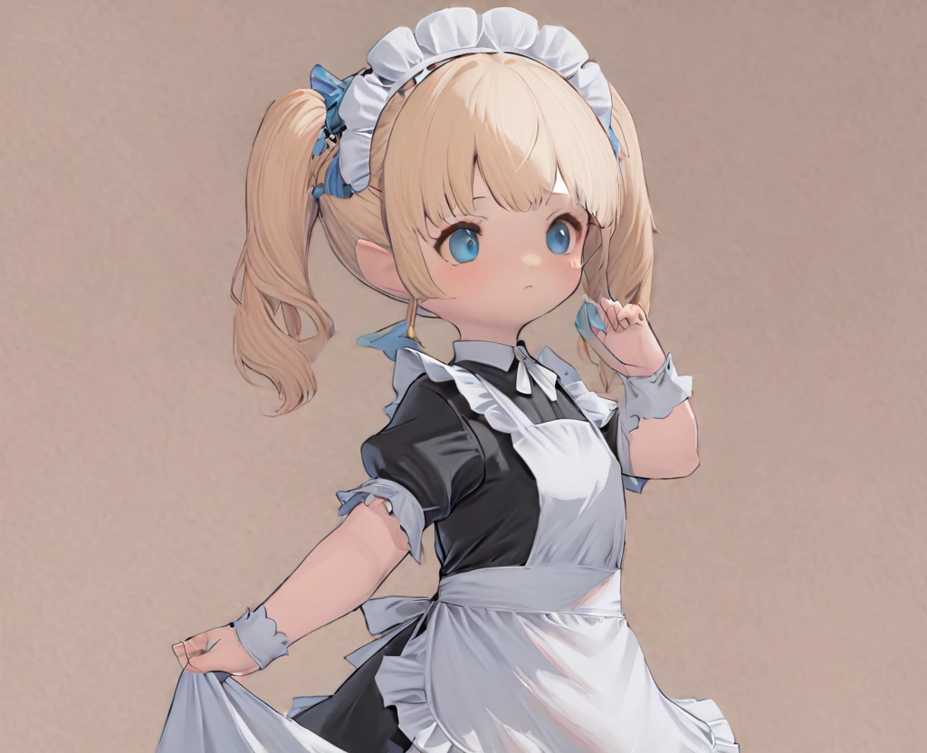 (1girl:1.2), solo, lalafell,
blonde hair, blue eyes, twintails, hair ornament,
maid, maid apron, maid headdress, <lora:SDXL_lalafell_ver3-7:1>,