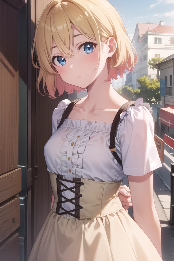 maminanami, <lora:maminanami-lora-nochekaiser:1>,
mami nanami, short hair, blue eyes, blonde hair, hair between eyes, (small breasts:1.2),
BREAK skirt, shirt, collarbone, white shirt, short sleeves, frills, shoes, socks, white socks, corset,
BREAK looking at viewer, full body,
BREAK outdoors,
BREAK <lyco:GoodHands-beta2:1>, (masterpiece:1.2), best quality, high resolution, unity 8k wallpaper, (illustration:0.8), (beautiful detailed eyes:1.6), extremely detailed face, perfect lighting, extremely detailed CG, (perfect hands, perfect anatomy),