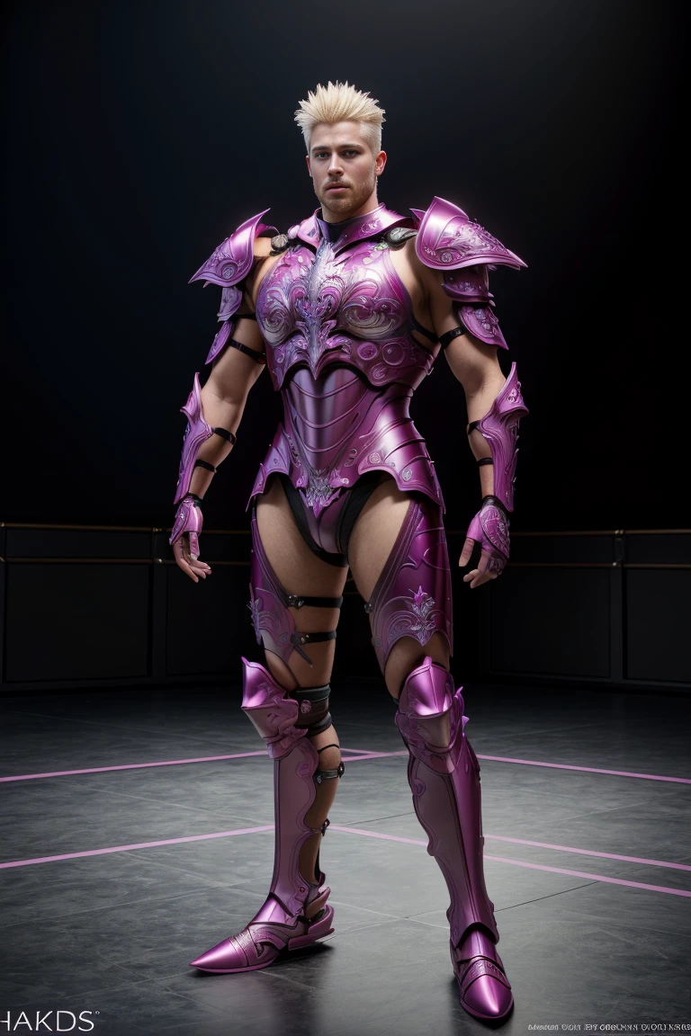 <lora:hades_armor_v2:0.7> Passion Pink hades_armor
masterpiece, best quality, intricate details, highly detailed raw photography, photorealism, photorealistic, Real-Time Ray Tracing lighting, volumetric lighting, volumetric shadows, 8k-perfect-octane
blond man, full body view
wrestling ring photorealistic clear ultra-detailed and defined background of a beautiful