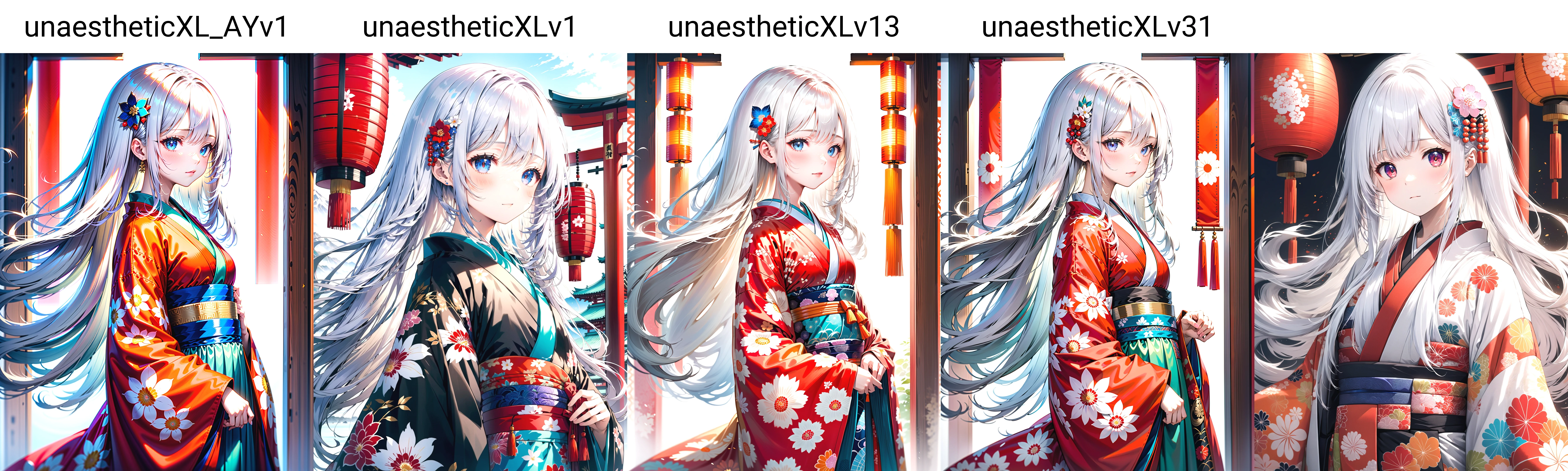 girl with long,flowing white hair stands gracefully in a traditional setting. She is dressed in a beautiful kimono,adorned with intricate patterns and vibrant colors. The kimono's fabric drapes elegantly around her,reflecting the rich cultural heritage of Japan. Her white hair contrasts starkly with the colorful kimono,