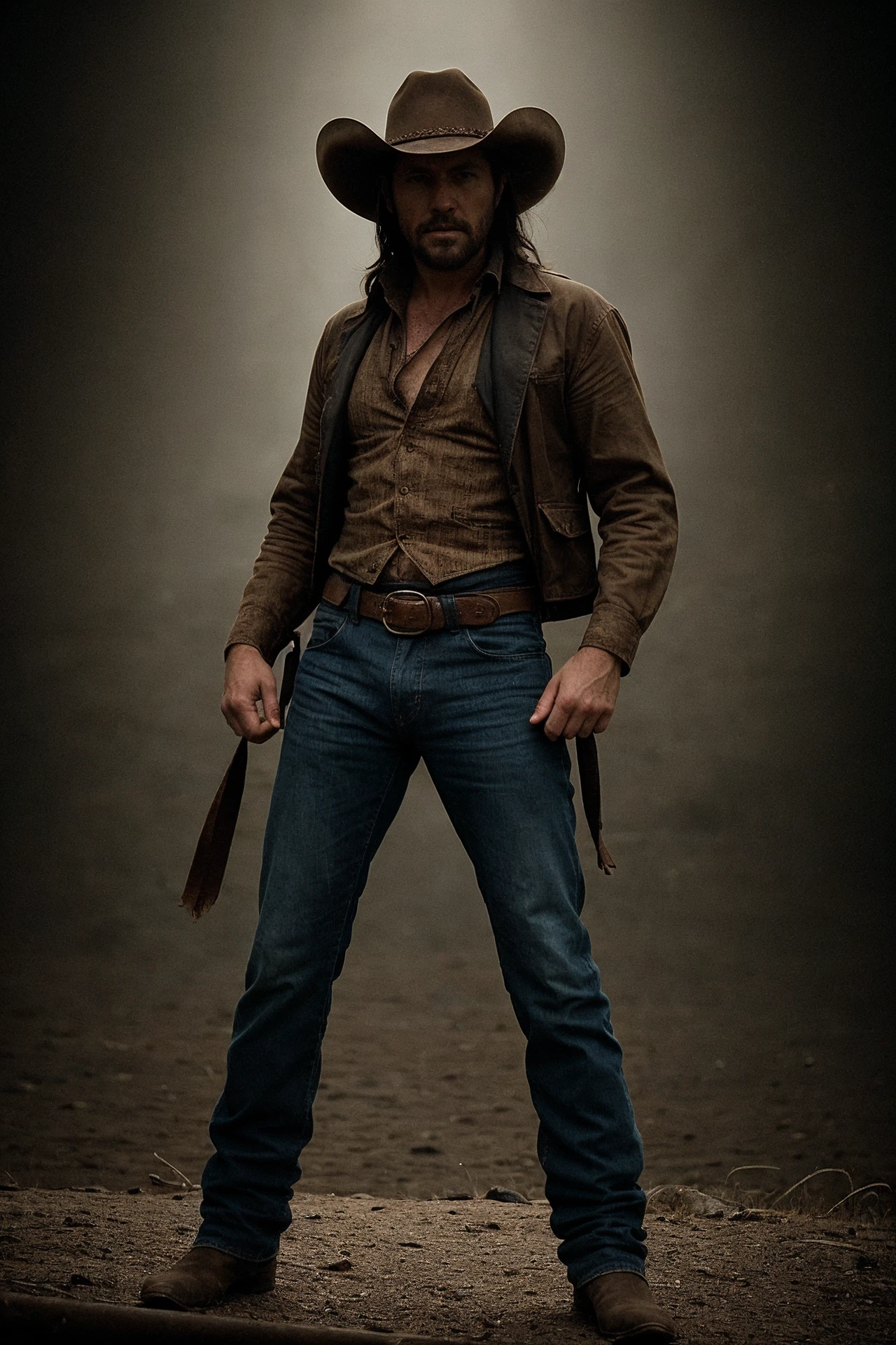 cinematic full body portrait of a cowboy, action pose
