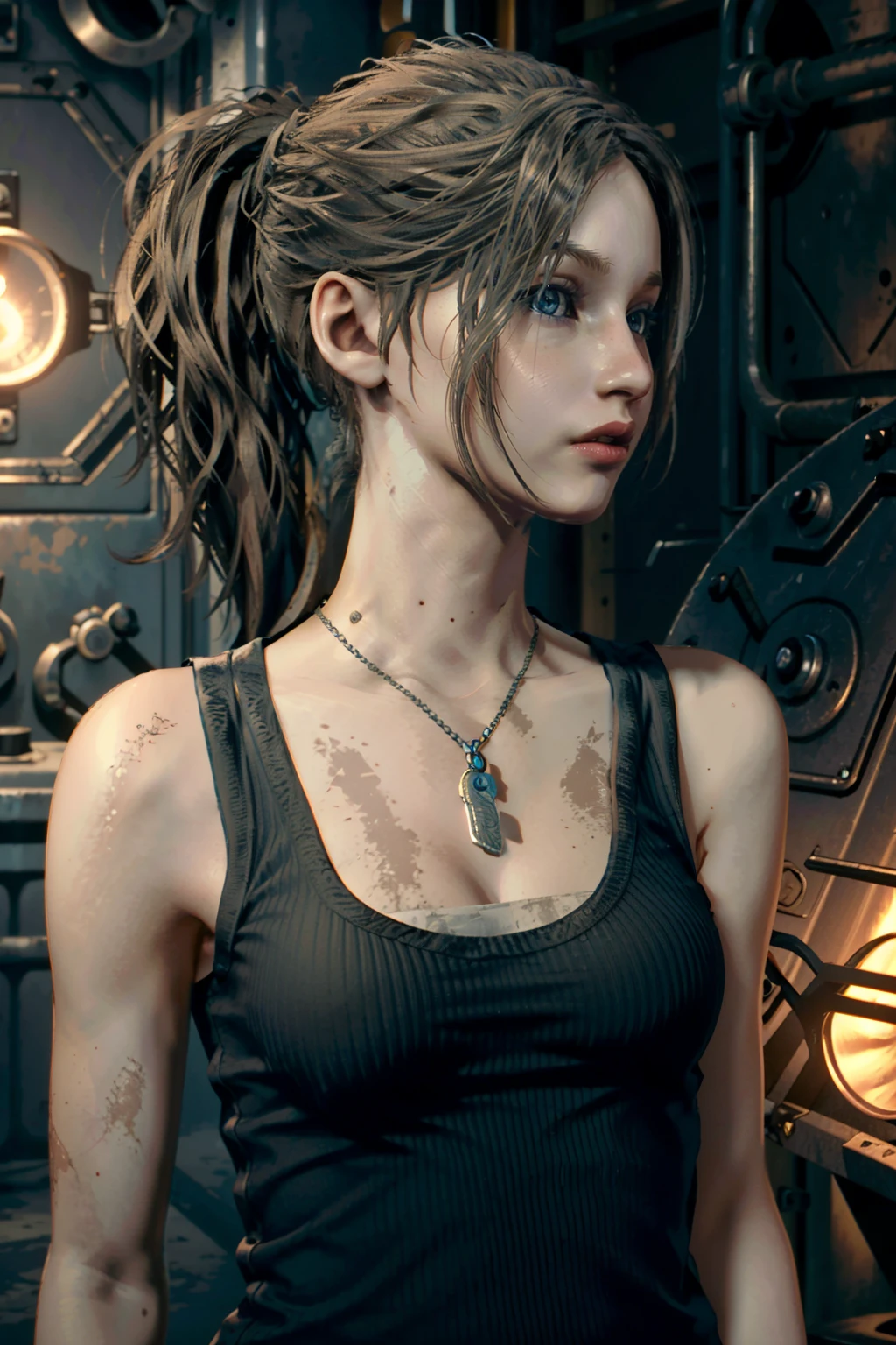 (masterpiece, best quality)
ClaireRedfield, 1girl, solo, long hair, blue eyes, brown hair, bare shoulders, jewelry, upper body, ponytail, necklace, bracelet, lips, tank top, pendant, realistic, flashlight
<lora:epi_noiseoffset2:1>, <lora:add_detail:0.5>, <lora:ClaireRedfield:0.9>