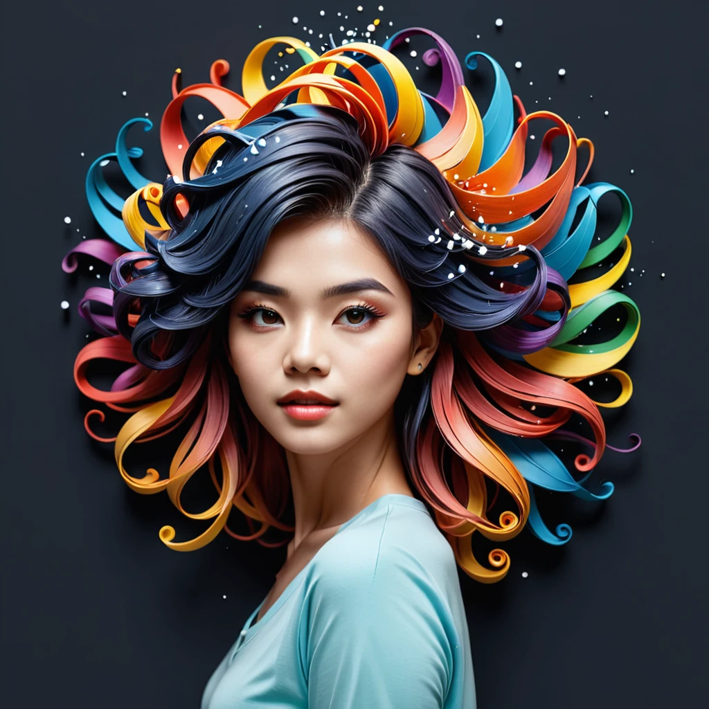 Paper quilling art of <lora:FF.69.formulaxlXLComfyui_v20Pruned.lora:1> halation, adobe lightroom, biomorphic forms, Unsplash, Folded [Slate|Foam], absurdres, Light Interesting fit Vietnamese [Yangchen:Talia:5] surrounded by Neutron star, Impassioned hair, Pompadour hairstyle, dripping with deep red, 64K, de dia los muertos, extremely detailed CG Unity 8k wallpaper, full of color, artstation, (electric indigo theme:0.7), Gloompunk, rainbow swirl, unreal engine, vignette, trending on CGSociety, fairy tale, High quality, intricate background, latex, a close up of a colorful splash of paint on a black background, paint splash, splashes of color, paint splashes, splashes of colors, color explosion, color ink explosion, color splashes, splash painting, explosion of color, colourful explosion, acrylic paint splashes, paint splashes and splatter, splash of color, paint drops, paint splatter, black background, no humans, paint, simple background, still life, liquid, splatter, water, melting, colorful, dripping, artist name, shiny, grey background, <lora:FF.86.realvisxlV10_v10VAE.lora:0.69>,(by Artist Gene Colan:1.3),(Magical Realism:1.3) . Intricate, delicate, curling, rolling, shaping, coiling, loops, 3D, dimensional, ornamental