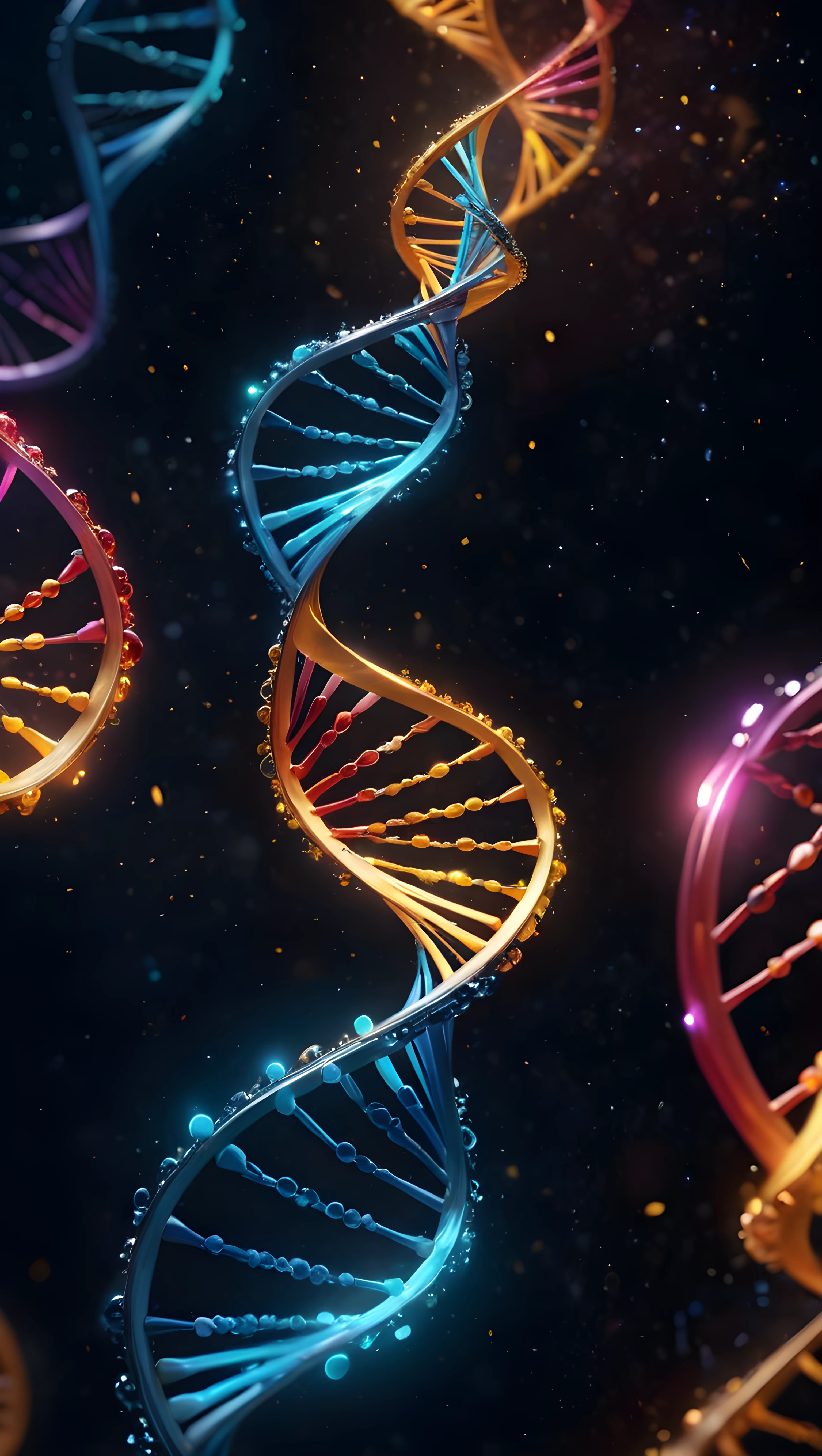 DNA, symphony, genetic code, swirling, vibrant colors, shapes, unique life story, masterpiece, best quality, highly detailed, sharp focus, dynamic lighting, vivid colors, texture detail, particle effects, storytelling elements, narrative flair, 16k, UE5, HDR, subject-background isolation