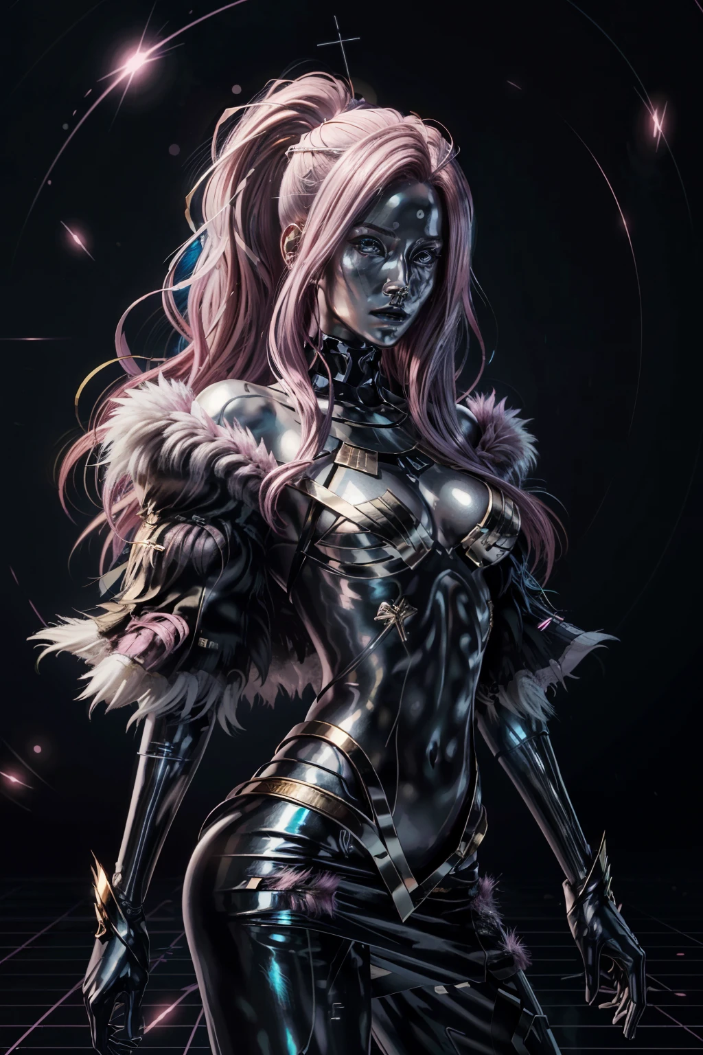 (masterpiece, best quality)
LizzyCyber, 1girl, solo, long hair, looking at viewer, pink hair, fur trim, colored skin, cross, joints
<lora:epi_noiseoffset2:1>, <lora:add_detail:0.7>, <lora:LizzyCyber:0.8>