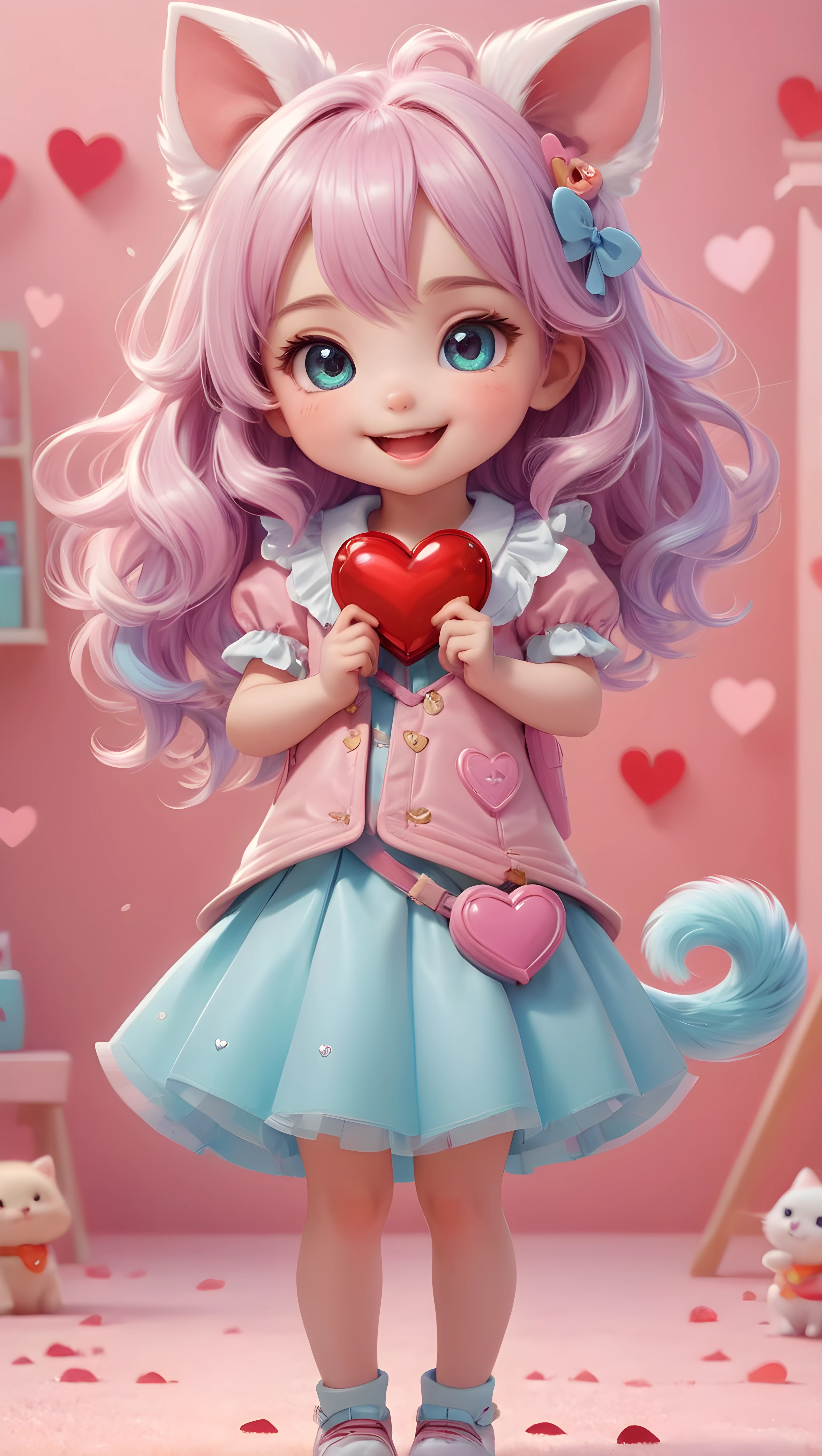 adorable_eyes, mischievous_smile, charming_outfit, fluffy_pet, kawaii_pose, pastel_background, heart-shaped_weapon, masterpiece, best quality, highly detailed, sharp focus, dynamic lighting, vivid colors, texture detail, particle effects, storytelling elements, narrative flair, 16k, UE5, HDR, subject-background isolation