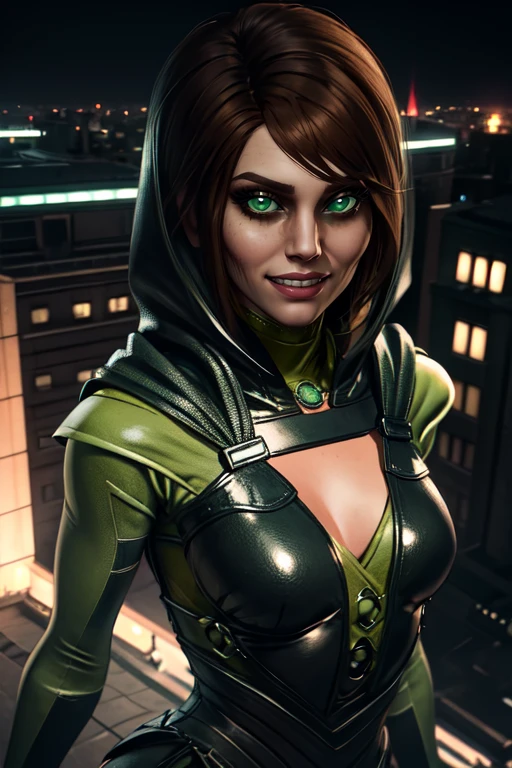 enchantress, green eyes, brown hair,
looking at viewer, standing, upper body, grin, from above,
gotham city, night, streets,
(insanely detailed, beautiful detailed face, masterpiece, best quality)
<lora:enchantress:0.7>