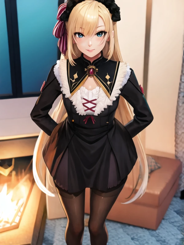 (hyper extreme detailed), (masterpeace), (hyper extreme), (photorealistic), CG, llustration, novel illustration, game cg,(large filesize:1),(doujin cover:0),(decensored:0),(nomal anatomy:1), (perfect anatomy:0), (good anatomy:1.0), (perfect body:0), (reproduced face:0),solo,1girl,indoors,(pregnant:0),(pussy:0),(cum in pussy:0),(impregnation:0),(ahegao smile:0),(completely nude:0),(nude:0), <lora:uzuki_kou_v1:0.9>uzuki_kou,blonde hair,clown,black dress,pantyhose,flat chest,braid,
