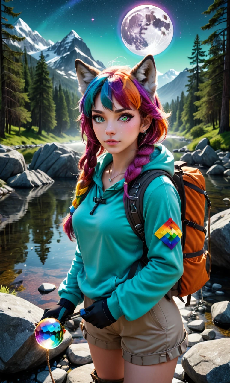 Minecraft style <lora:FF.81.sdxlYamersRealism_version2.lora:1> (1girl, thin adult girl:1.2), (dark glass skin, diamond body, multi colored eyes:1.3), dark brown eyes, chestnut hair, mutton chops, (post apocalypse:0.8), portrait, solo, half shot, looking down, detailed background, detailed face, ChronomancyAI, (chronomancy theme:1.1), bubble-wizard, orange sorcerer robes, surrounded by light green bubbles, rainbow, floating orbs, large bubbles, floating sparkling particles, transclucent, glowing bubbles, swirling bubbles, graceful, bubbles in background, intricate patterns, starry sky, magical atmosphere, space, Egypt futuristic, (by Enki Bilal, methurlant), surreal, (hyper realistic:1), ((upper body selfie, happy)), masterpiece, best quality, ultra-detailed, solo, outdoors, (night), mountains, nature, (stars, moon) cheerful, happy, backpack, sleeping bag, camping stove, water bottle, mountain boots, gloves, sweater, hat, flashlight, forest, rocks, river, wood, smoke, shadows, contrast, clear sky, analog style, (warm hue, warm tone), methurlant Dean Cornwell A portrait of a female cyborg, organic armor, silver, (intricate, atmospheric, surreal, gritty, cinematic, stylized, contrast, comic, eerie, stylized, dystopian), (high contrast:1.1), (Reflected light:1.2), ultra detailed, (dark skin:1.3), (surrealism:1.1), (disturbing:1.1), (cottagecore), (geometric:1.2), (futurism:1.2), impressionist, (detailed), (majestic:1.2), (breathtaking), (suggestive:1.3), (depressing:1.1), (cute:1.4), (enticing:1.4), (irresistible:1.4), disturbing, (fascinating:1.2), (magnetic:1.2), (color palette:crimson:1.1) (color palette:cerulean:0.8), furry girl, anime furry women, ((best quality)), ((masterpiece)), ((realistic)), (detailed), portrait, close up, young female, RAW photo, uhd, dslr, rainbow hair, high quality, realistic, photo realistic, dreamlikeart, lens flare, upper body, looking at viewer, animal focus, furry, wolf fursuit, 1girl, cute, kawaii, lovely, fur, fur head, wolf head, narrow waist, wolf ears, chocker with rope, blush, paw, paw shoes, rainbow clothes, stunning gradient colors, no watermark signature, detailed background, woods, small lake with island, insanely detailed, ((masterpiece)), absurdres, HDR, white skin <lora:FF.97.juggernautXL_version4.lora:0.41>,close portrait,(manga:1.3),beautiful,attractive,handsome,trending on ArtStation,DeviantArt contest winner,CGSociety,ultrafine,detailed,studio lighting . Blocky, pixelated, vibrant colors, recognizable characters and objects, game assets