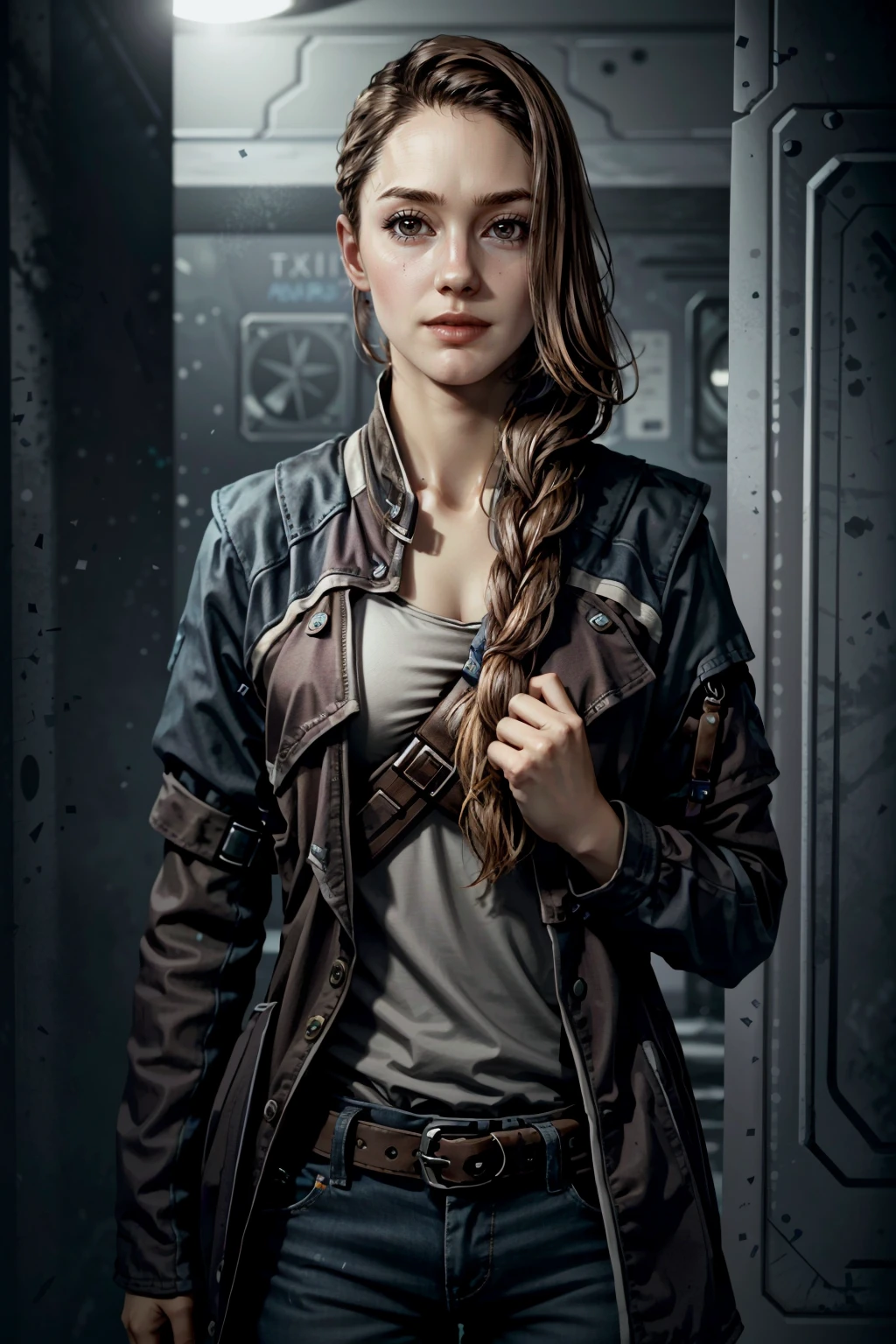 (masterpiece, best quality)
NorthDetroit, 1girl, solo, long hair, brown hair, brown eyes, upper body, braid, english text, lips, single braid, clenched hand, hair over shoulder, clenched hands, realistic
<lora:epi_noiseoffset2:1> <lora:add_detail:0.7> <lora:NorthDetroit:0.8>