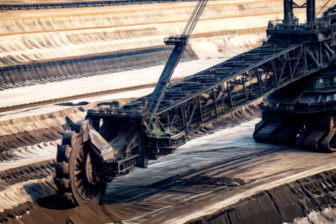 <lora:Bucket_Wheel_Excavator_v1:0.7>, outdoors, sky, vehicle focus, ground vehicle, bridge, machinery, railroad tracks, crane, motor vehicle, wheel