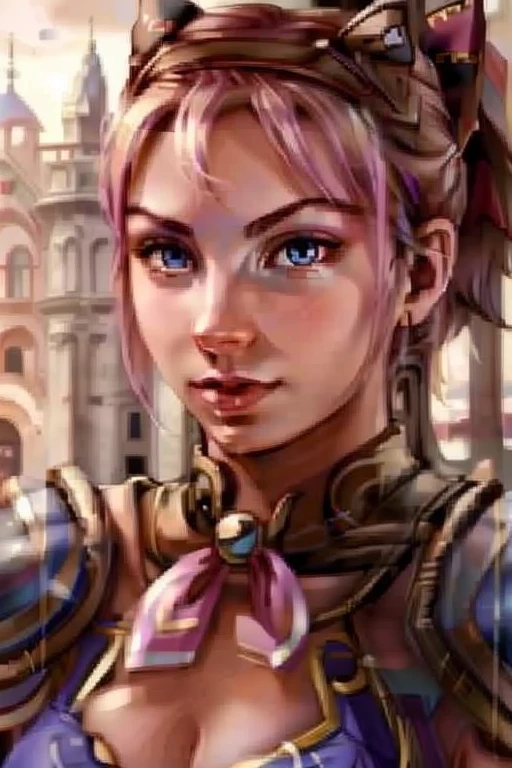 <lora:Baldur's Gate 1 Portraits:0.8>, Baldur's Gate official portrait, character, fantasy_character, 1024x768, female, <lora:soulcalibur_cassandra_alexandra-11:1> cassandra alexandra, 1girl, solo, breasts, large breasts, pink necktie, necktie, elbow gloves, weapon, sword, shield, pantyhose, blue eyes, cleavage, hairband, ponytail, armor, boots, ribbon, bow, thighhighs, hair bow, panties, masterpiece, highest quality, highest quality visuals, highest details