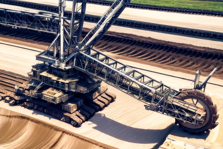 <lora:Bucket_Wheel_Excavator_v1:0.7>, outdoors, sky, vehicle focus, ground vehicle, bridge, machinery, railroad tracks, crane, motor vehicle, wheel