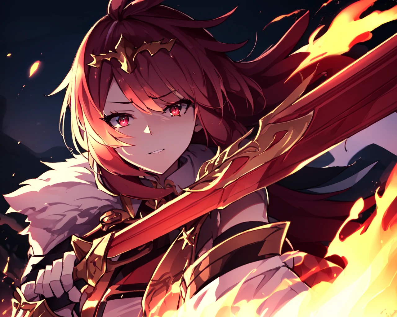 <lora:e7 LHC2:0.75> e7 LHC, attacking with a fire sword, flames on sword, dynamic ahot, action shot,
(masterpiece), best quality, highres, 4k, 8k, Detailed Illustration, intricate detail, cinematic lighting, amazing quality, 1girl, fit female, amazing shading, soft lighting, facing camera, perfect eyes