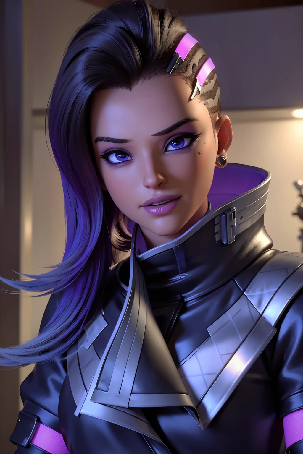 a full body cosplayer, ((overwatch widowmaker)), detailed face, nsfw, athletic body, hdr