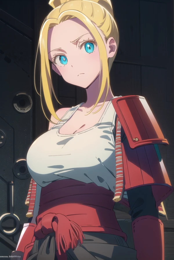 beatrixamerhauser, <lora:beatrixamerhauserv2-lora-nochekaiser:1>,
beatrix amerhauser, long hair, blue eyes, blonde hair, gloves, ponytail, (medium breast:1.2),
BREAK gloves, fingerless gloves, armor, japanese armor, tank top, white tank top,
BREAK looking at viewer,
BREAK outdoors,
BREAK <lyco:GoodHands-beta2:1>, (masterpiece:1.2), best quality, high resolution, unity 8k wallpaper, (illustration:0.8), (beautiful detailed eyes:1.6), extremely detailed face, perfect lighting, extremely detailed CG, (perfect hands, perfect anatomy),