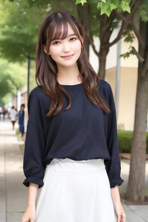 1girl (wearing a casual dress:1.5),(in city at noon: 1.5)(RAW photo, best quality), (realistic, photo-realistic:1.4), masterpiece, an extremely delicate and beautiful, extremely detailed, 2k wallpaper, Amazing, finely detail, extremely detailed CG unity 8k wallpaper, ultra-detailed, highres, soft light, beautiful detailed girl, extremely detailed eyes and face, beautiful detailed nose, beautiful detailed eyes,perfect anatomy,soft light,slender body,(sun light),smiling,(close up:1.5),(look at viewer from front:1.5),cinematic angle,slender body,(wavy  hair), 
 <lora:nanaseayaka_lora-01:0.8>