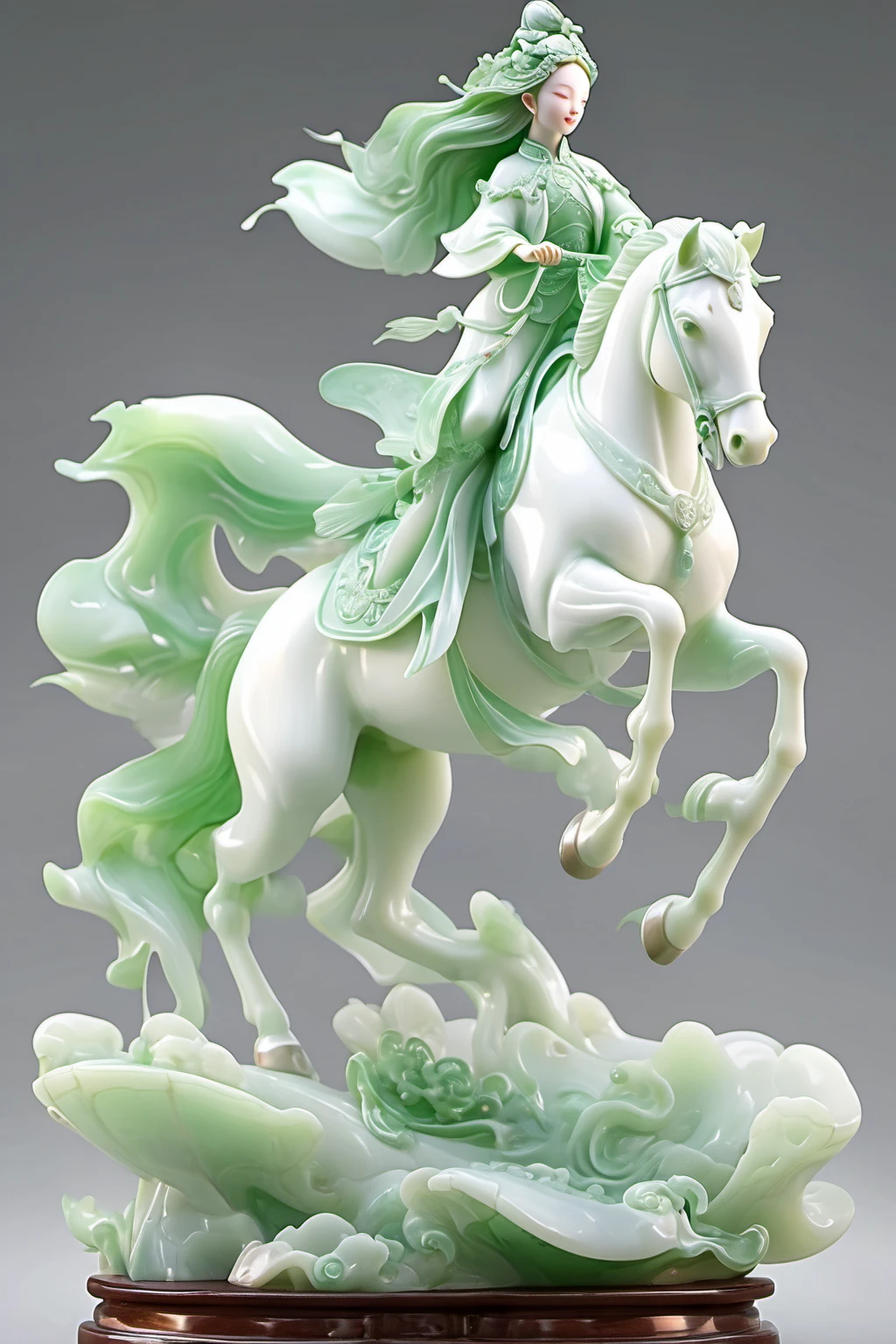jade Sculptureï¼jade, realisticï¼1 girl, riding horse , pure white skin<lora:jade:0.9>