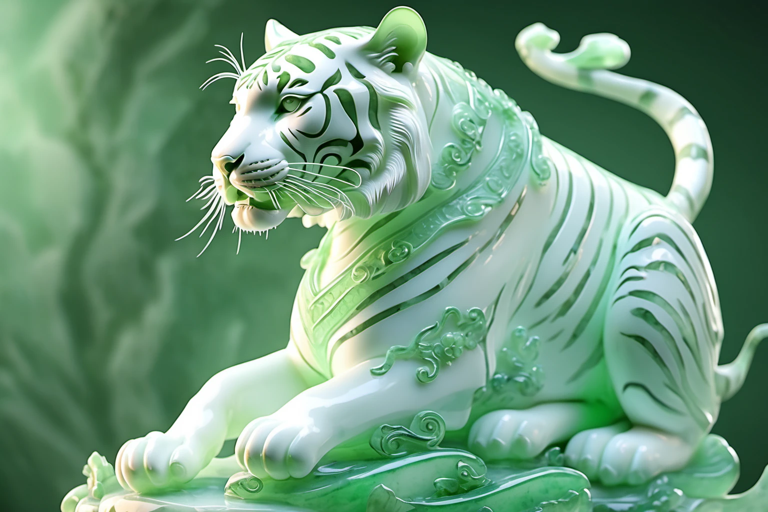 jade Sculptureï¼jade, realisticï¼white tiger, cinematic light, <lora:jade:0.7>