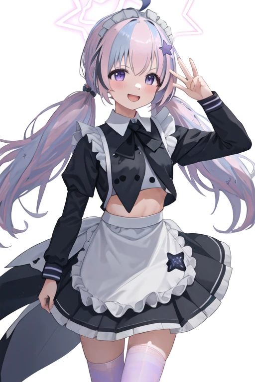 ((masterpiece, best quality)),(furry: 0.5), animal ears, 1girl, solo, maid, standing, pantyhose, smile, twintails, neckline, topless