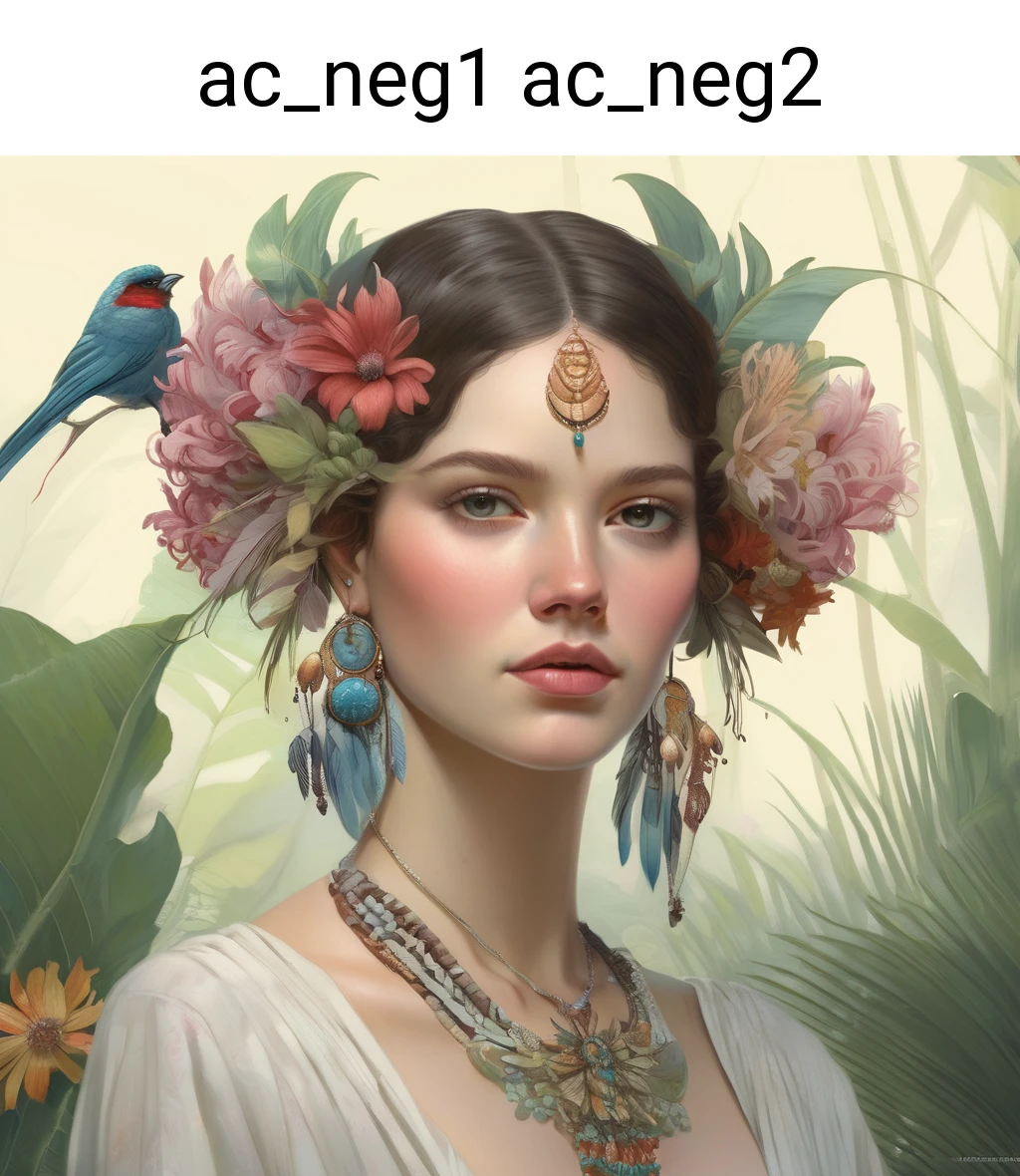 beautiful woman wearing fantastic hand-dyed cotton clothes, embellished beaded feather decorative fringe knots, colorful pigtail , subtropical flowers and plants, symmetrical face, intricate, elegant, highly detailed, 8k, digital painting,trending on pinterest, harperâs bazaar, concept, art, sharp focus, illustration, Tom Bagshaw, Lawrence Alma-Tadema, Alphonse Mucha