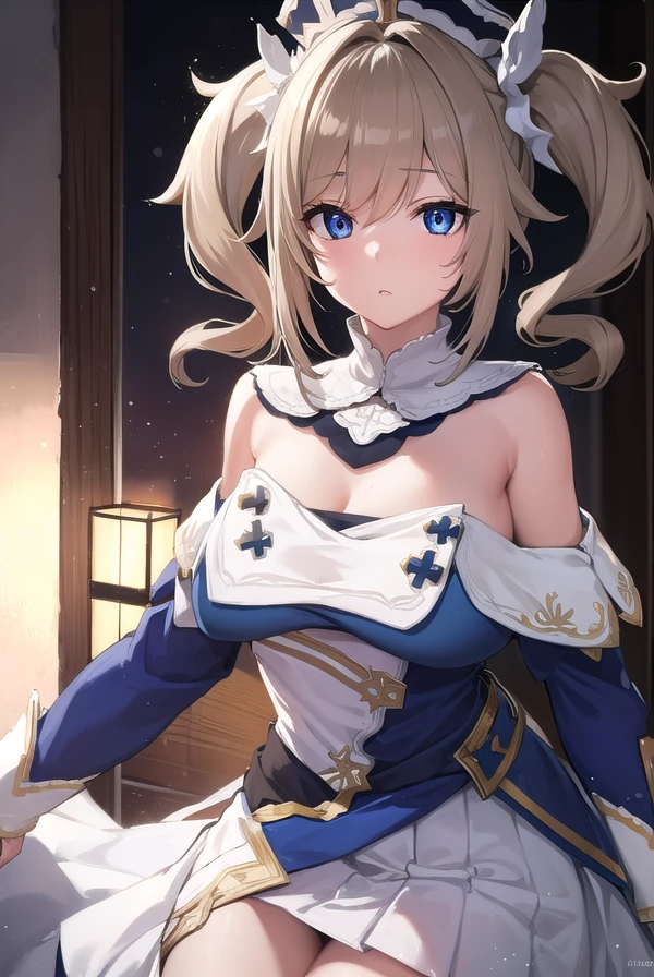 (4K、high resolution、Detailed light、Detailed Shadows、Detailed Design)、1 girl、Blonde、Short hair that is not too long、Fluffy curly hair、Blue and black clothes、(Aggressive design)、((Modest chest、Smaller breasts))、leotard、Shameless、Lust、Estrus、((sexual excitement、To be made to cum))、