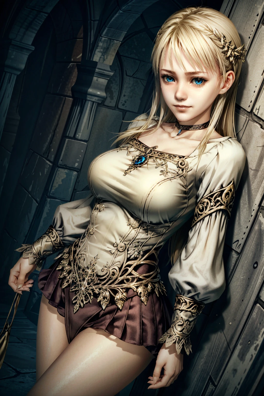 (masterpiece, best quality) <lora:epi_noiseoffset2:1> <lora:add_detail:0.8> <lora:FionaHauntingGround:0.8>
1girl, FionaHauntingGround, long hair, blonde hair, blue eyes, High angle shot, dark castle, shy smile