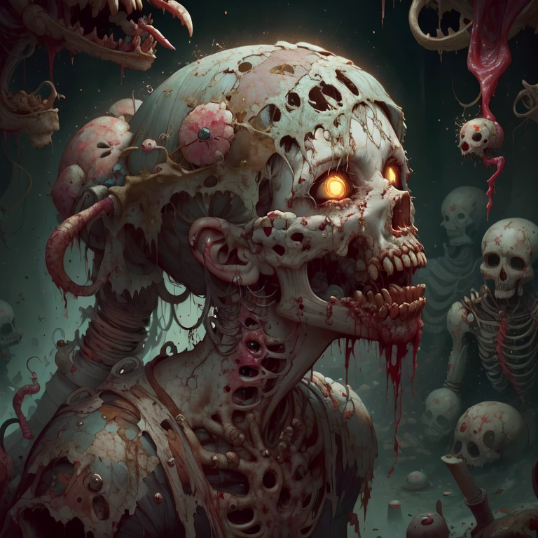 <lora:WorldofUndead:1>, worldofundead, (1girl), rotten flesh, rotting, gore, blood,