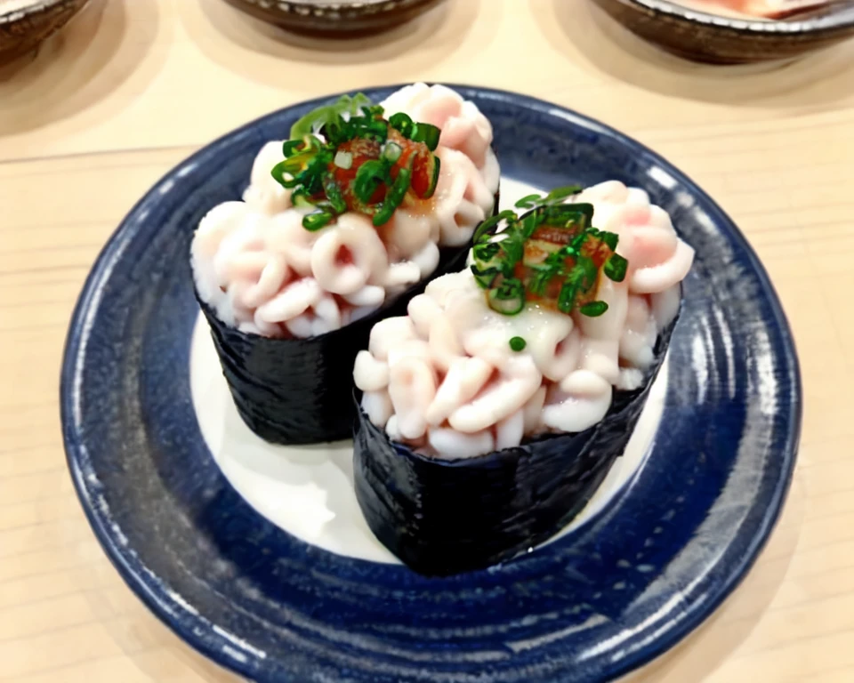 food, no_humans, (rice:0.5), animaki, food focus, objectification, wooden floor, <lora:animaki_cut_roll_v1:0.5>, sushi ramen
