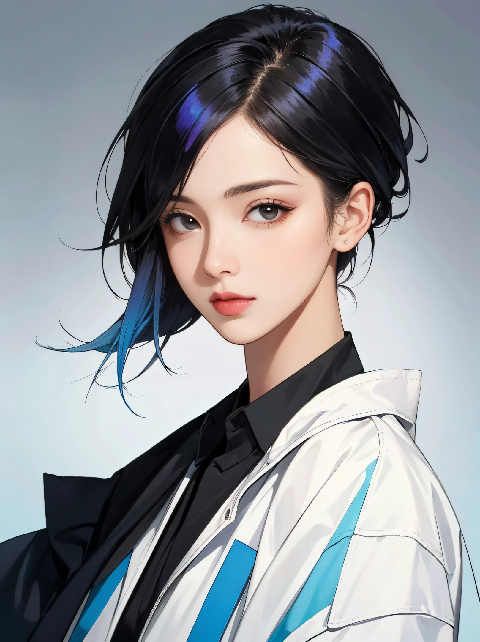 1girl,Rim lighting,black eyes,upper body,hi-top fade,
stunning gradient colors,
(masterpiece, best quality:1.4),