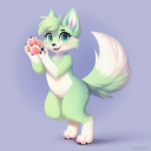 Slushi, solo, furry, 1girl, full body, high quality, illustration, high res, simple background, paw feet, paw hands <lora:Slushi-10:0.3>