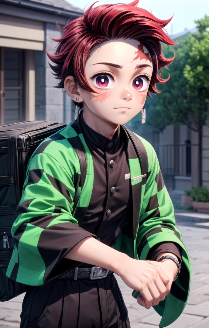 (1 boy:1.4),(male face details:1.4),more details in eyes,cute,looking at viewer, adorabel boy,cute face,details sky,handsome,young,juvenile,((masterpiece:1.4,best quality)),multiple details, eyeshadow,sfw, full shot, green valley,
<lora:Tanjiro:0.7> (TANJIRO), (ORIGINALOUTFIT), (SCAR,SCAR ON FOREHEAD, CHECKERED CLOTHES, 1BOY, RED HAIR),<lora:add_detail:0.2>, green and black clothes, <lora:more_details:0.5>,<lora:ç¼çå:0.5>