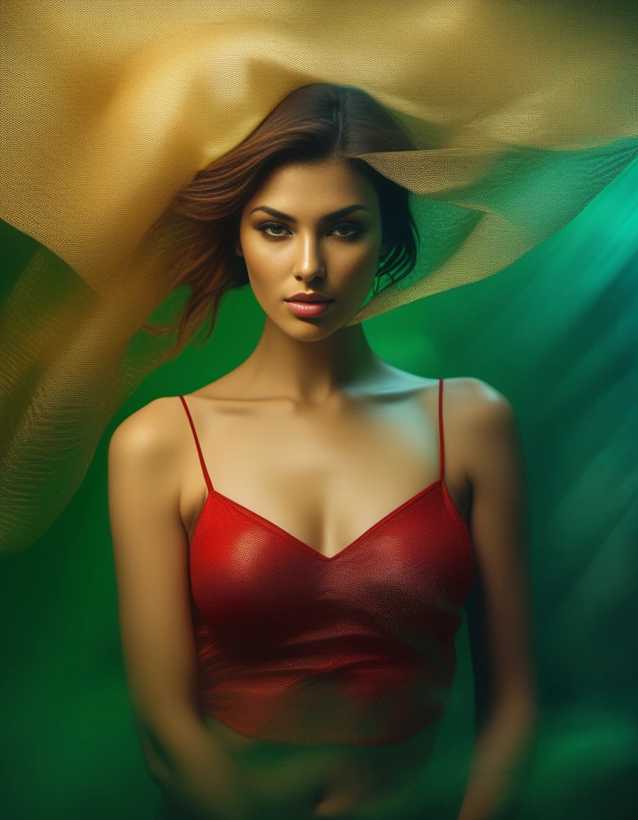 (ascii style), (cubism style),(Gorgeous Photo:1.4) woman with small red tatoo (((suspended on a long gold fog))), in the background a rapid stream, silk green bra,
,((best quality)), ((masterpiece)), ((realistic)) , RAW photo, photorealism, (photorealistic:1.5),(intricate details, hyperdetailed:1.15),hdr,uhd,8k, film grain, crytal clear,(red,blue,gold inkpunk)
, romanticism, by Marco Pandullo,