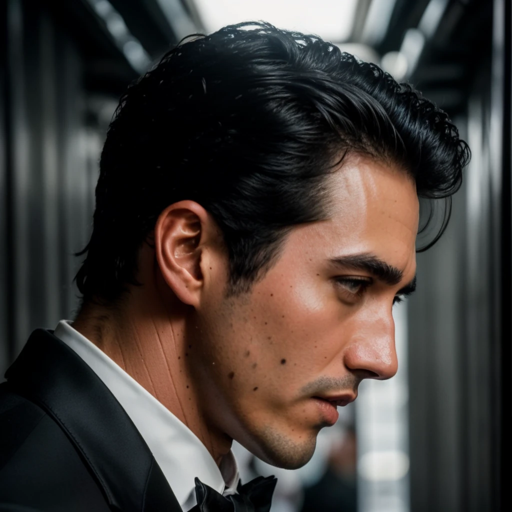 face portrait of rodrigoromeh person using a tuxedo, in blade runner, professional photography, high resolution, 4k, detailed photo, <lora:rodrigoromeh_30600:1>
