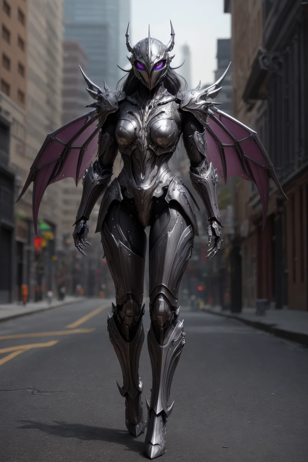 <lora:hades_armor_v3:0.7>
masterpice, highly detailed photorealistic raw photography, best quality, volumetric lighting, volumetric shadows
1girl in Pastel Gray hades_armor, musculated body, alien eyes, helmet, monster form, claws, metal demon wings, armor reflexions, toe-point
steampunk city background with multicolor flowers