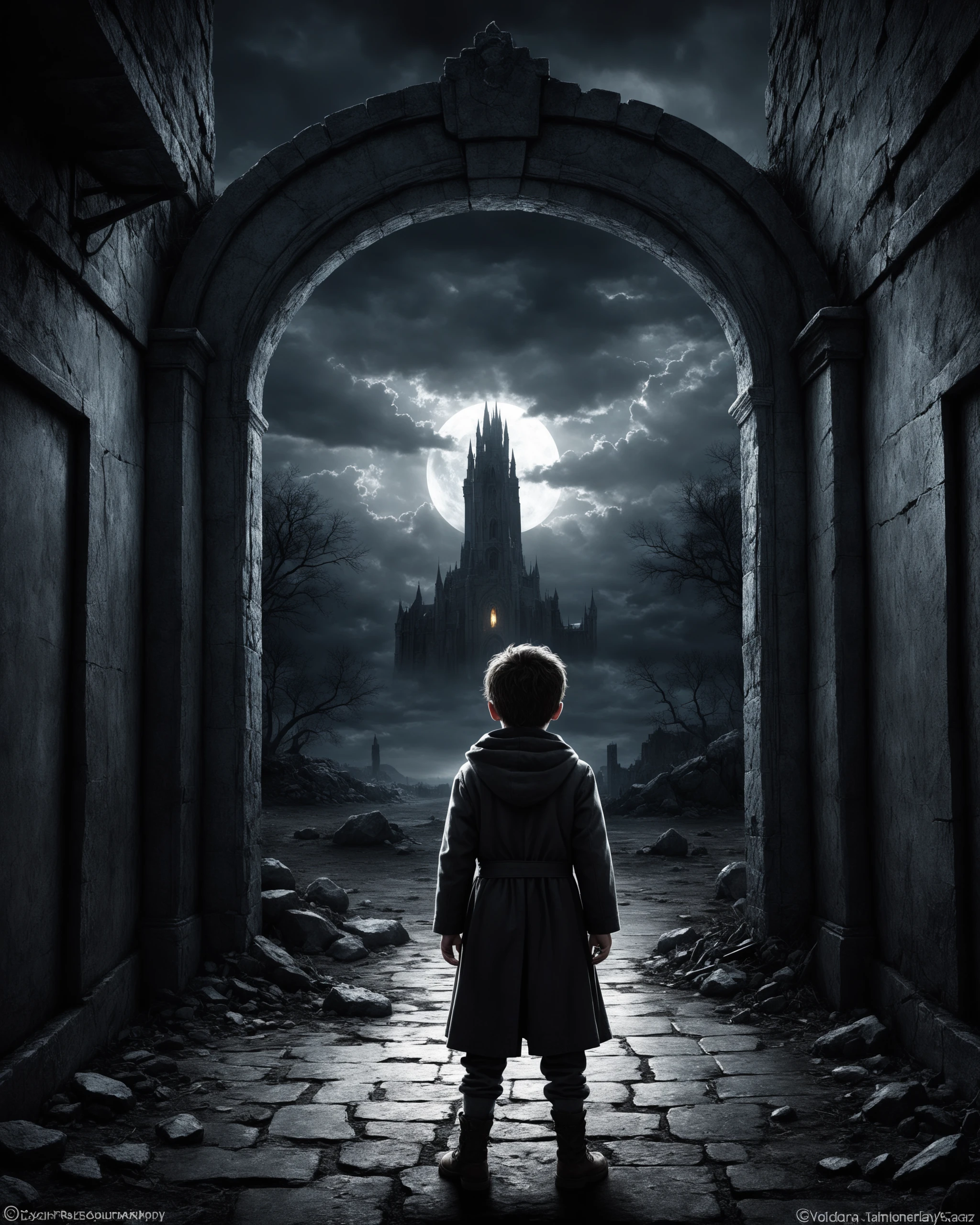 I see a vision rising, dreary Fading in as children play twilight games In the town called Ordinary An eye of light reveals a gateway to doomsday BREAK stand up and get a start at will It's depending on your heart Can take shivers of your scar Draw in the expanding world When will the longing disappear?