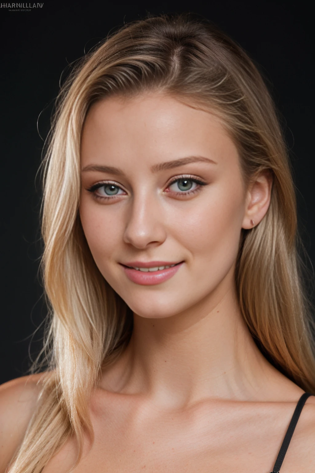 RAW photo of woman, (headshot:1.1) portrait on a black plain background, smiling, sharp focus, best quality, extremely detailed BREAK ca45mv7-100