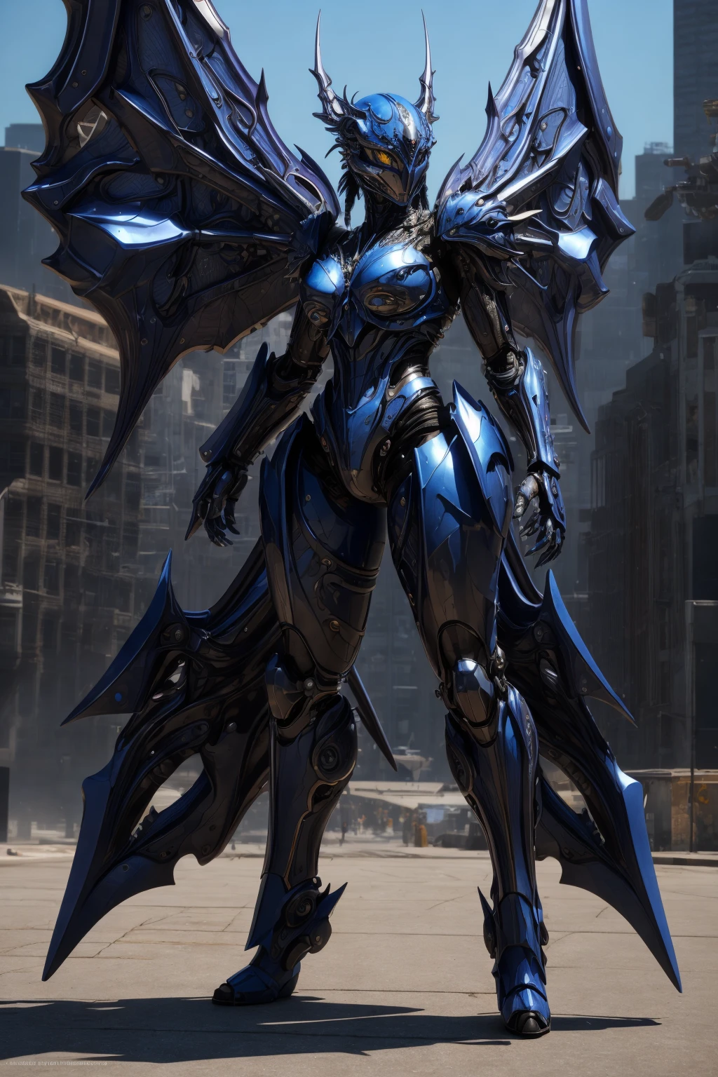 <lora:hades_armor_v3:0.7>
masterpice, highly detailed photorealistic raw photography, best quality, volumetric lighting, volumetric shadows
1girl in Cornflower Blue hades_armor, musculated body, alien eyes, helmet, monster form, claws, metal demon wings, armor reflexions, lying against the ground, hand on head
steampunk city background with multicolor flowers