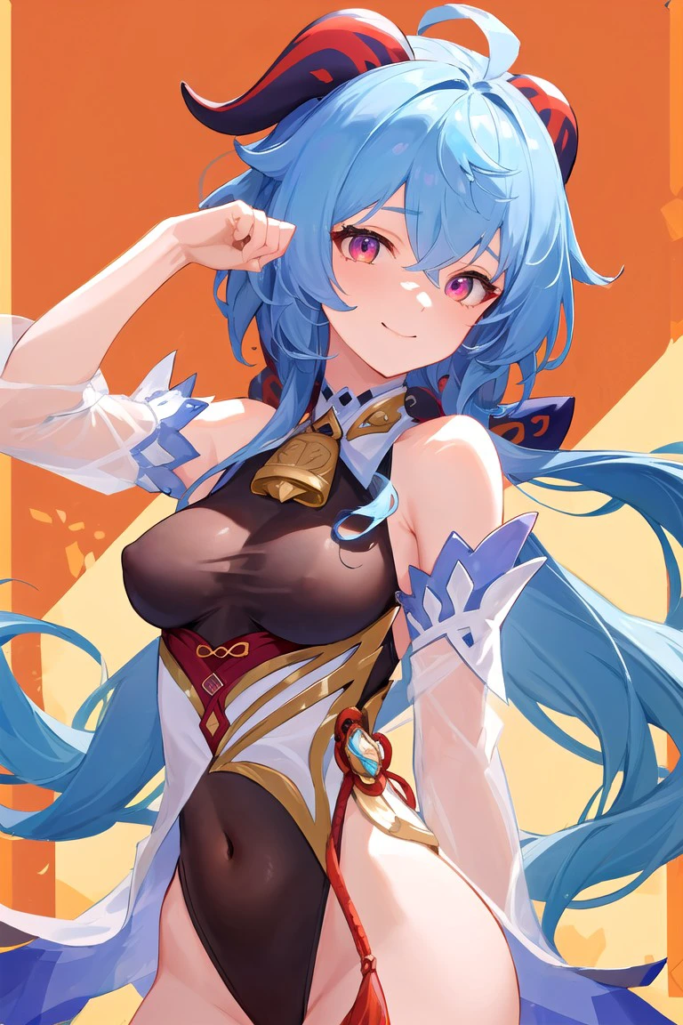 (photographics,highres,masterpiece:1.2),light smile,
,(a girl:1.1),ganyu \(genshin impact\), <lora:Ganyu_Hard:0.6>,embarrassed,cowboy shot,see-through leotard,(covered nipples:0.8),covered navel,best hands,(black leotard:1.3), <lora:see-through leotard:0.15>,(sleeveless:1.2), (no sleeves:1.1),
upper body, (geometrical pattern background:1.3),