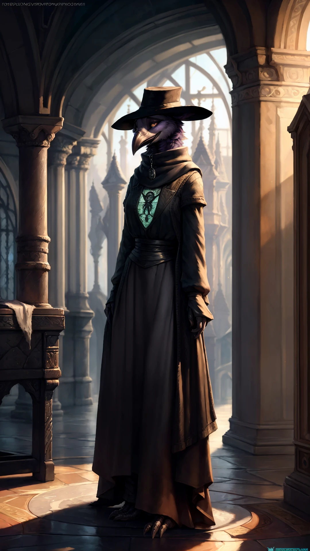 plague doctor, detailed background, female, smiling, multicolored feathers, plague doctor clothes, extremely detailed clothes,
masterpiece, detailed feathers, realistic feathers, beak, feathered tail, (raven),
full body, detailed skin, detailed face and eyes, higher body and limbs detail, realistic proportions,
detailed lighting, cinematic lighting, detailed ambient light, gray natural lighting, backlighting, crepuscular ray,
half body shadow, (paloma_paloma, foxovh, einshelm, silverfox5213, Avante92, Seioh, Daxxy, Shadman, Zonkpunch, Cutesexyrobutts)