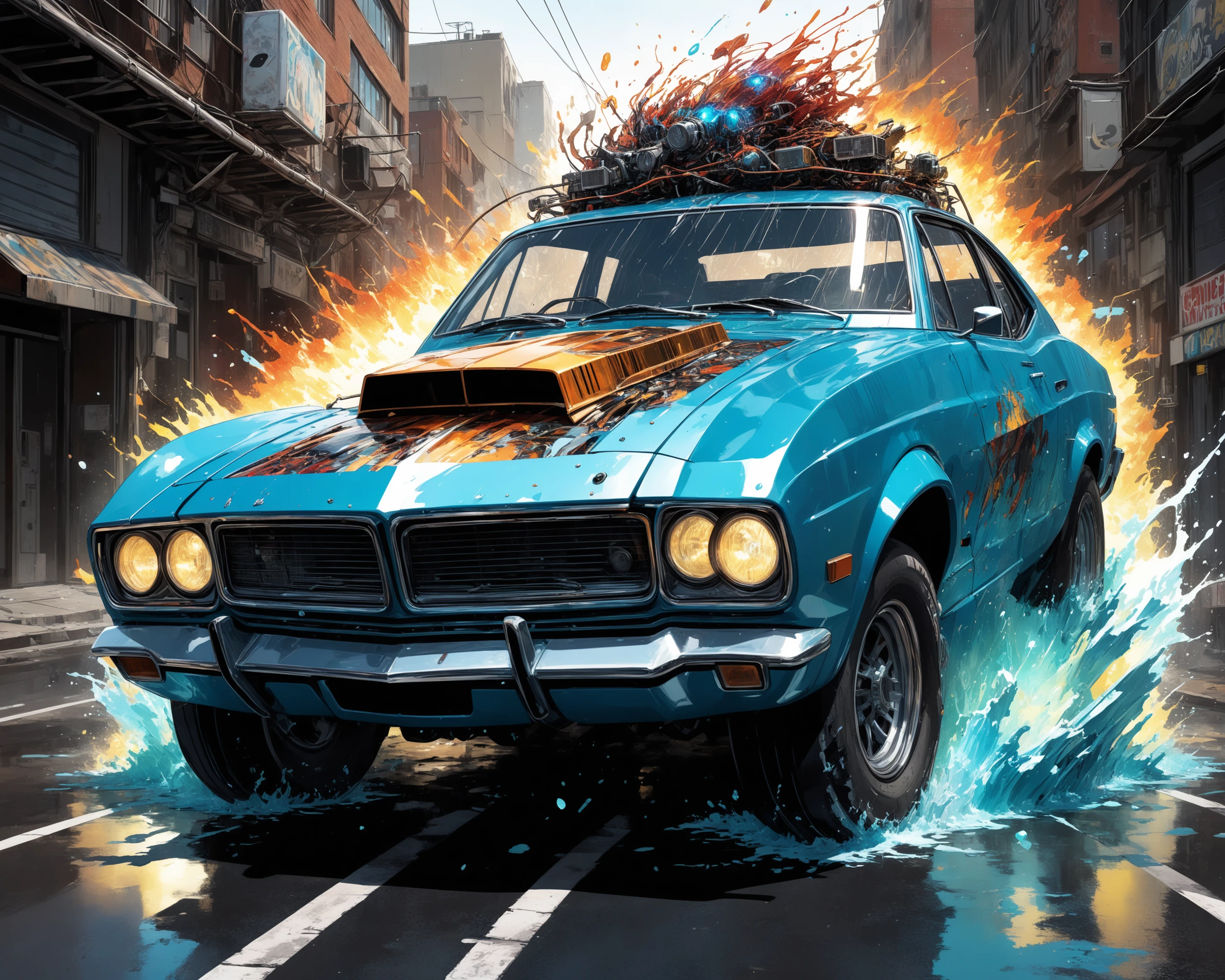 , vehicle, , lovely,, a comic book panel by John Brown Abercromby , [:anime line art:0.2], Thunder and Elemental and Light and solar themed, epic splash art , rasquache, , abstract, pixel art by Carne Griffiths , [:anime line art:0.2], Crystal and Energy themed, epic splash art , op art, , abstract