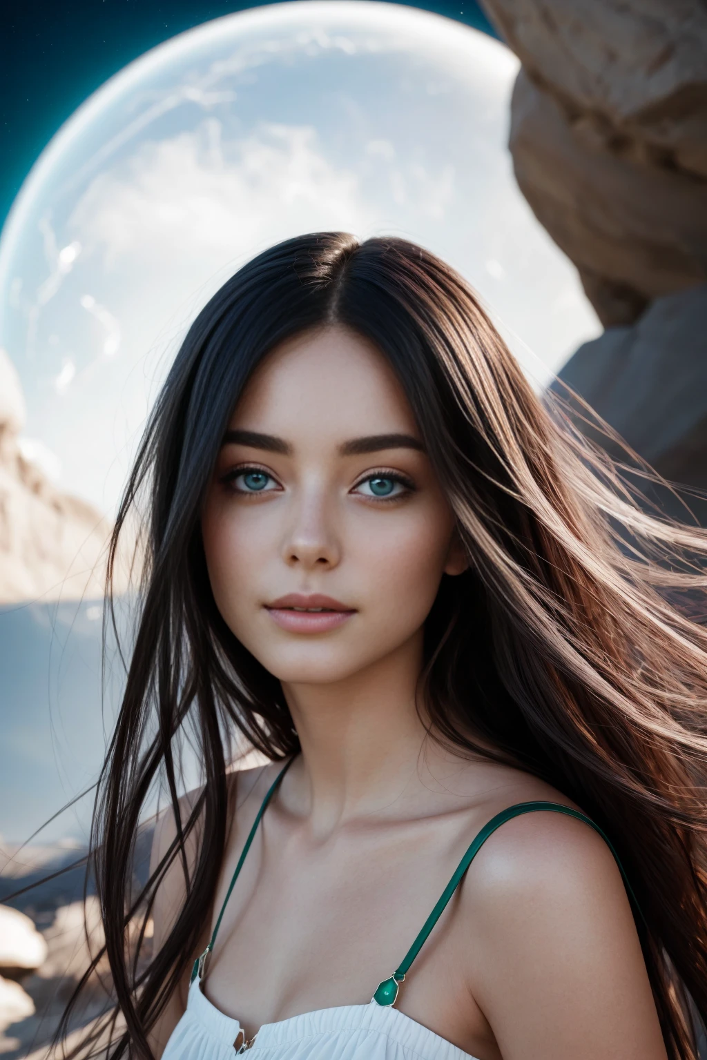 masterpiece, best quality, highly detailed photorealistic raw image, 8k render in octane
As we zoom in on the enchanting girl at the epicenter of our tale, we're captivated by the intricate details of her visage. Real-time shadows dance gracefully across her face, accentuating her chiseled features as if painted by the hand of an artist. Spectacular lighting bathes her in a celestial glow, casting a halo of radiance that seems to emanate from within. Her emerald eyes sparkle with a depth that reflects the mysteries of the universe, while her cascade of midnight hair shimmers like liquid obsidian in the moonlight. This immersive visual spectacle transforms her into an ethereal beacon of both inner strength and breathtaking beauty, setting the stage for an unforgettable midjourney filled with wonder and awe